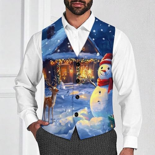 Christmas Deer Snowy Men's Suit Vests Dress Vest V-Neck Waistcoat Slim Business Formal with Pocket2
