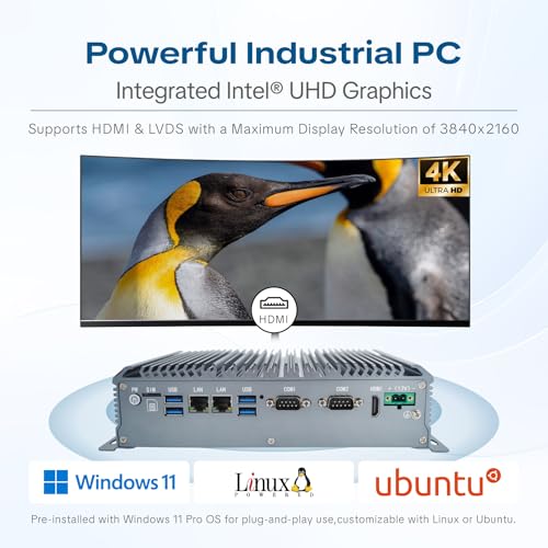 Image of Industrial PC Fanless Mini PC,Windows 11 Pro,Intel Celeron J6412,8GB DDR4 RAM,512GB SSD,WiFi /BT,4K HDMI,LANx2,4xRS232,2xRS485,6xUSB,GPIO,LVDS,TPM2.0,Industrial Computer Support Power On Auto