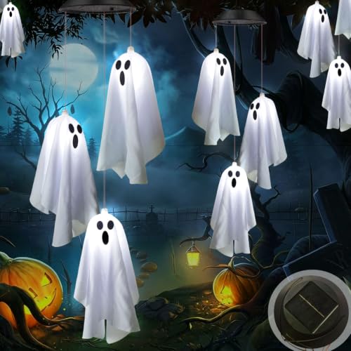 Trunfiste 2Pack Hanging Ghosts Outdoor Solar Lights Halloween Decorations
