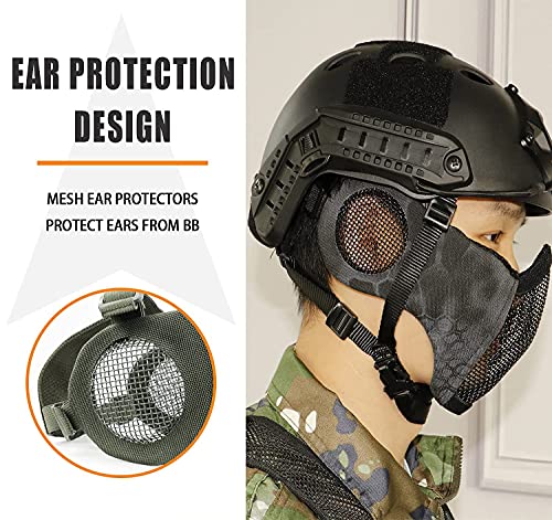 AOUTACC Airsoft Protective Gear Set, Half Face Mesh Mask with Ear Protection and Tactical Goggles for Adult Men Women BBS Paintball Shooting CS Survival Games Cosplay (Gray)