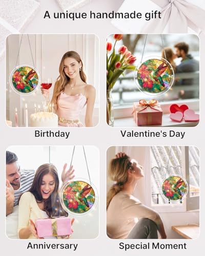 Acrylic Puzzles Suncatcher Window Hanging, 83 Pieces 7.4 Inch Sun Catcher Acrylic Puzzles Garden Decoration for Women Men Mom Birthday Gift Home Decor (Emerald Flame Hummingbird) — view 6
