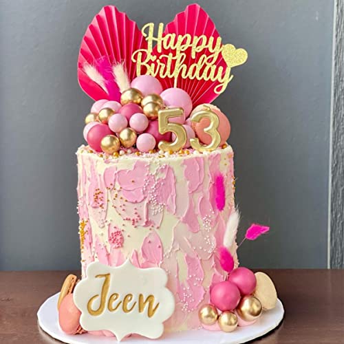 Flower Cake Topper Gold Palm Leaves Balls Cake Decoration For Baby Shower Birthday Party (Hot Pink) #TOP2