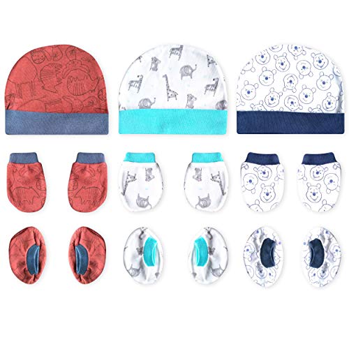 Buy ARKIDS Soft Cotton Newborn Baby caps Mittens and Socks Combo Set Mix Print Pack of 3 (Blue
