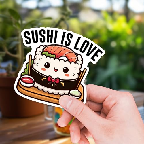 Image of Sushi Sticker 8 Pcs (Large Size) Vinyl Stickers Laptop Waterproof Decal for Car Bumper Water Bottle Notebook Luggage Window Birthday Decorations - Size 4 Inches