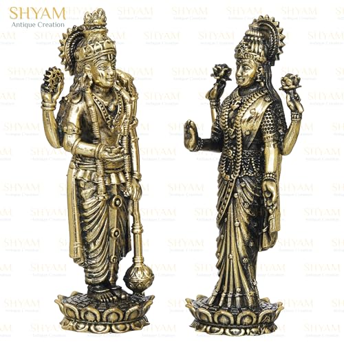 Image of Brass Pair of Maa Lakshmi Vishnu Ji Standing Statue MATA Laxmi Vishnu Murti Lakshmi Narayan Idol for Home Temple Diwali Pooja
