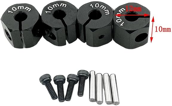 4 Pieces Wheel Hub Hex Adapter Rc Car Upgrades Parts Wheel Hubs Mount Combiner Pins Accessories Suitable for Vehicle Maintenance And Model E, 10mm Black