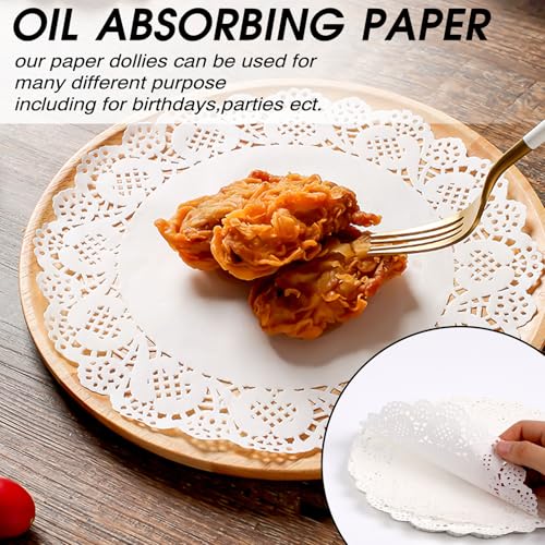 9 Inch Round Paper Doilies, 150PCS White Lace Doilies Paper Disposable Round Paper Doilies for Buffet Cake Fried Food Party Wedding Christmas Tableware Decoration
