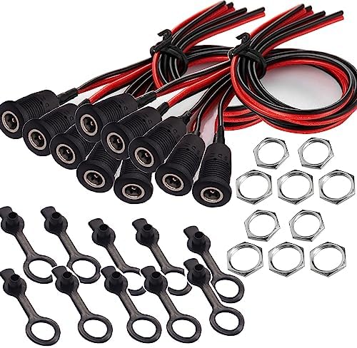 RUNCCI-YUN 10PCS 18AWG 12V 5A 5.5x2.1mm Connettore di Alimentazione CC,12V Maschio Femmina Connettori,Connettori DC a Pannello, con 10PCS Cavo DC 12V Connettore Maschio Cavo Treccia