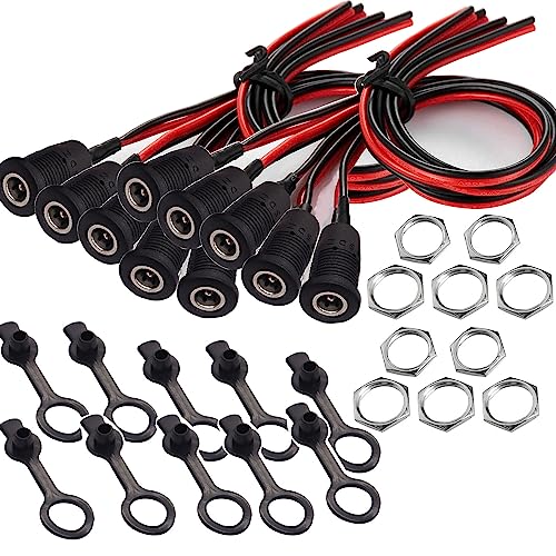 RUNCCI-YUN 10PCS Connecteur DC 5,5 x 2,1 kit,Connecteur Alimentation À Souder, DC d'alimentation Connecteur, Connecteur Plug DC 12v 10A, Panneau Monture Connecteur(avec...