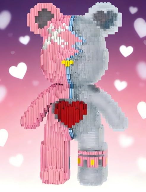 Valentine’s Love Heart Micro Building Block Bear Sculpture 27cm Tall, 2500+ PCS Creative Brick Figure - Image 3