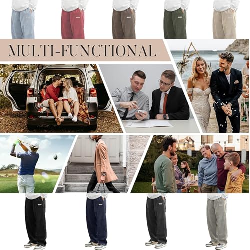 Mens Corduroy Pants, Loose Corduroy Ribbed Surface Embroidered Logo Drawstring Loose Elastic Waist Pocket Trousers2