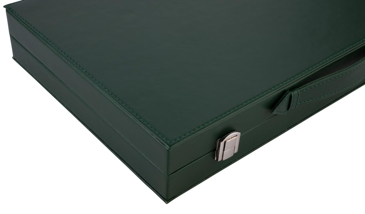 Engelhart - 250529 - Backgammon Deluxe de 15 Pulgadas - 38 cm - Juego de Backgammon de Fieltro con Incrustaciones - Piedras de Perlas y Dados - Verde/Negro/Blanco