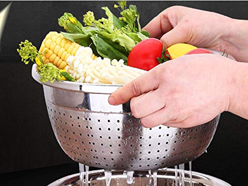 metal Colander Stainless Steel - pasta strainer for kitchen, Ideal for Vegetables Fruits or salad mixing, Heavy Duty & Dishwasher Safe (12.6" Diameter x 5.04" High)