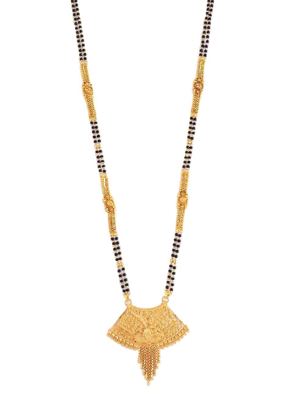 Designer Copper Gold Long Chain Black Beads Mangal Sutra Tali/Tanmaniya/Nallapusalu/Mangalsutra for Women-image-8