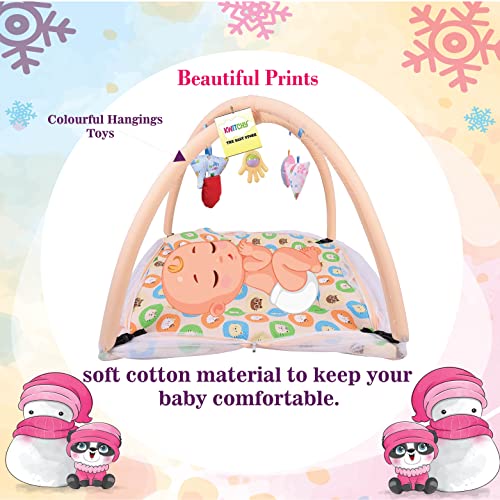 Image of Kwitchy Baby Bedding Set New Born Baby Bed | Mattress | Mosquito Net | Play Gym | Playmats | Cotton | Infants | Gift Combo | Bed with Hanging Toys (0-6 Months) Orange (2PCS Set)