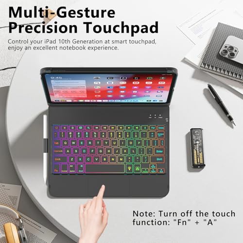 FUWANG Touch Keyboard Case for iPad (A16) 11th Generation 11 inch 2025&10th Gen 10.9 inch 2022, 360° Rotate for iPad 10th Generation Case with Keyboard, Backlit Keyboard Case with Pencil Holder - Image 4