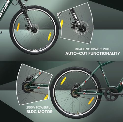 Image of Stryder Amped 27.5T Electric Cycle for Men & Women 36V Internal Battery Upto 35km Range Waterproof LCD Display EN06 Dual Disc Brakes Front Suspension || Height 5.4 to 6 feet Green