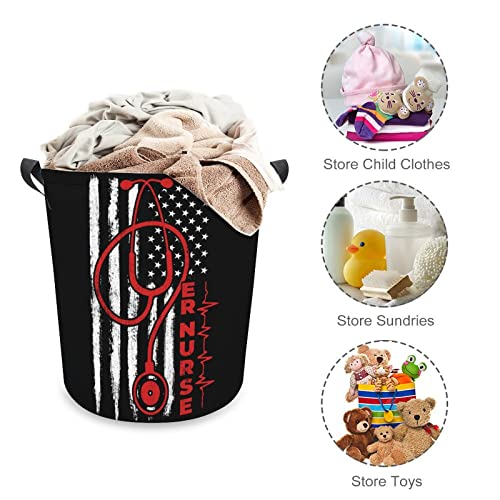 American Flag Nurse Collapsible Laundry Basket Laundry Hamper With Handles Washing Bin Dirty Clothes Bag For College Dorm, Family #TOP2