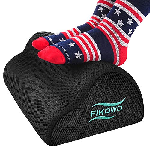 Fikowo Foot Rest Under Desk with Ergonomic Height, Soft Yet Firm Foam Foot Stool for Home, Office, Car, Airplane to Relieve Lumbar, Back, Knee Pain, with 2 Optional Covers, Non-Slip Bottom (Black)