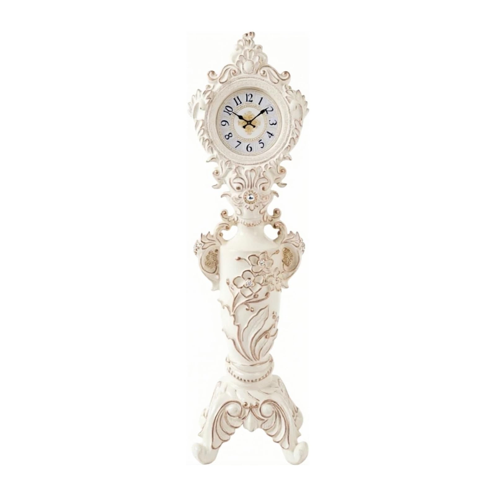 WANGHAI-666 Grandfather Clocks Floor Clock with Silent Quartz Movement European Style Ornate Decorative(White)