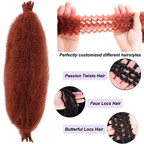 Cookoo 8 Packs Copper Red Pre-Separated Springy Afro Twist Hair 16 Inch Synthetic Marley Crochet Braiding For Distressed Soft Locs Natural Twist Braiding Hair Synthetic Hair Extension For Women (10 Strands/Pack 350#) #TOP3
