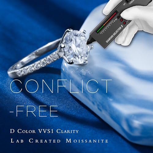 MOOSEA 3CT Moissanite Engagement Rings for Women, Brilliant D Color VVS1 Clarity Lab Created Rings S925 Sterling Silver 14K White Gold Vermeil 6 Claw Moissanite Ring for Women Jewelry Gifts3