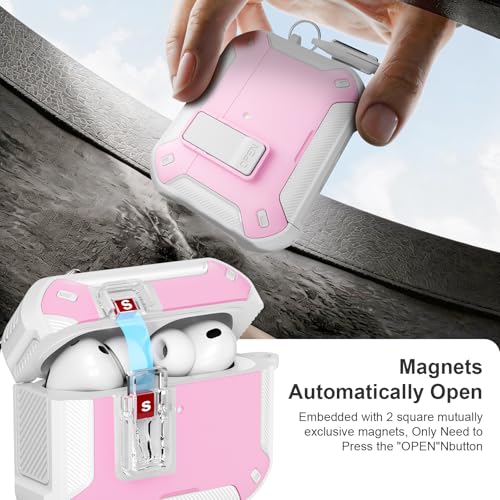 Image of for AirPods Pro 3 Case with Magnetic Lock and Phone Stand, Compatible with Magsafe Charging,with Carabiner&Cleaner kit for Apple iPod Pro 3rd Generation Cover(2025) Men Women (Pink)