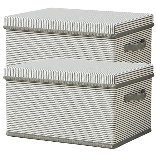 Image of Prime Pick Premium Storage Box Foldable Non Woven Cloth Organizer with Lid Reinforced Handles Washable Wardrobe Storage Bin for Clothes Almirah Drawer Grey XXL Size Pack of 2