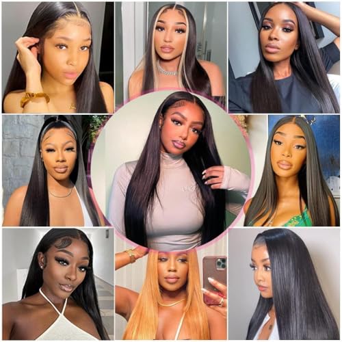 Image of tobasew 13x6 Straight Lace Front Wigs Human Hair 200 Density HD Transparent Lace Frontal Human Hair Wigs for Women 24 Inch Glueless Wigs Human Hair Pre Plucked