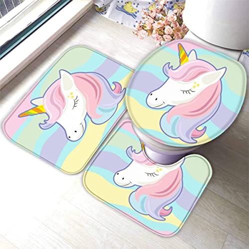 Zifarm Badematte rutschfeste 50x80 cm Einhorn-Cartoon Badvorleger-Set 3D Drucken Niedlich, Bunt Mikrofaser Flanell… – Bild 5