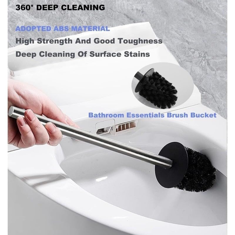 Image of Wall Mount Toilet Brush and Holder Set Stainless Steel Square Toilet Bowl Cleaners Modern Toilet Brush Bathroom Accessories (Brushed Silver)