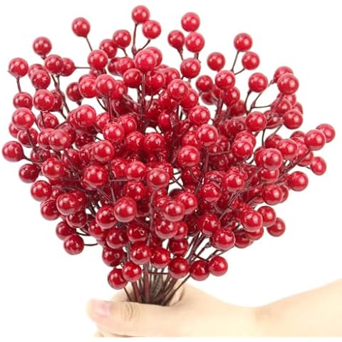 Yistao 20 Pack Artificial Red Berry Stems, Christmas Red Berries Artificial Fruit Berry Holly Christmas Berry Branch Home Holiday Wedding Party DIY Christmas Tree Crafts Decor Cover