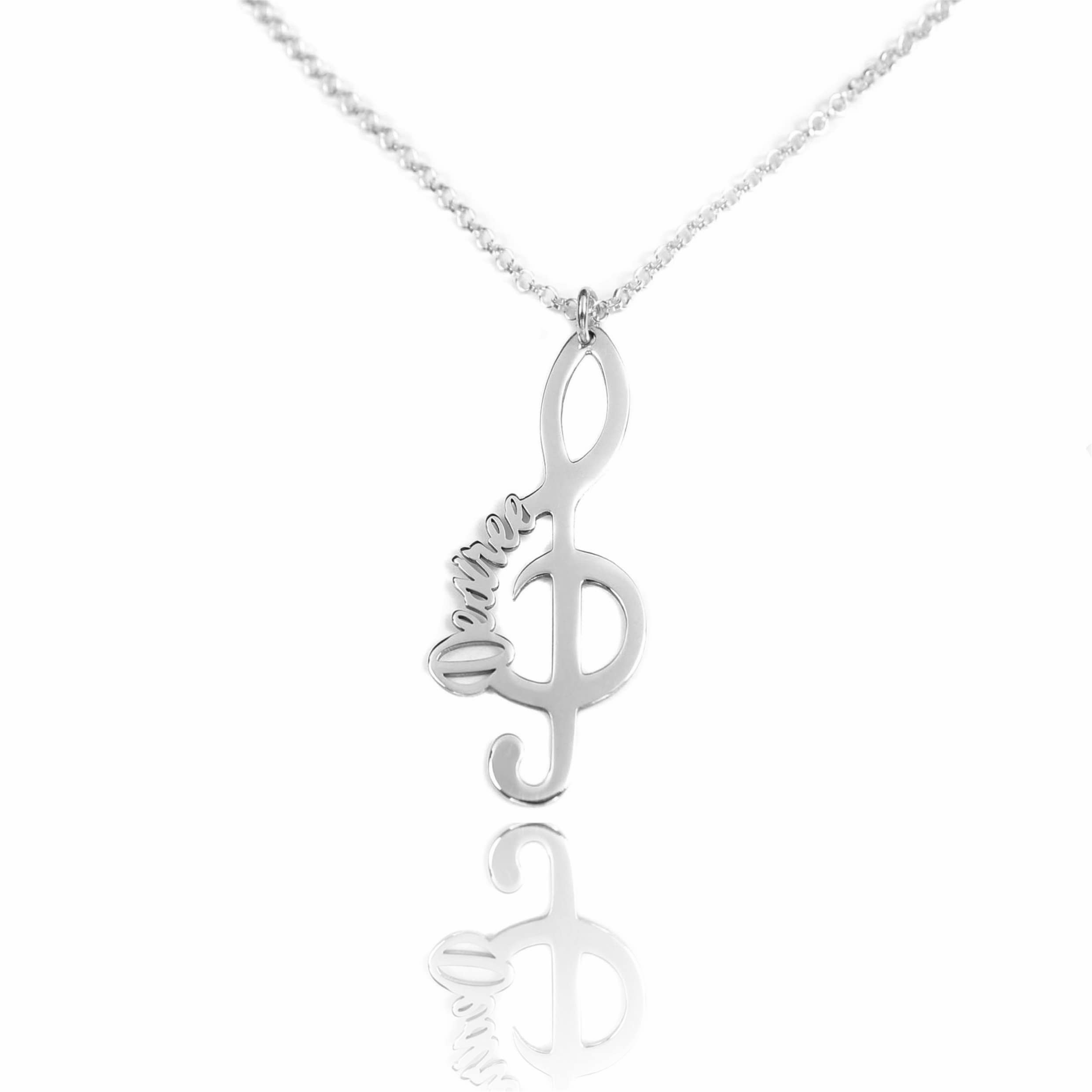Collar clave de sol con nombre personalizado en plata de ley 925 | Colgante música 37x17 mm grabado | Joya única para músicos | Regalo Día del Padre, Cumpleaños o Aniversario
