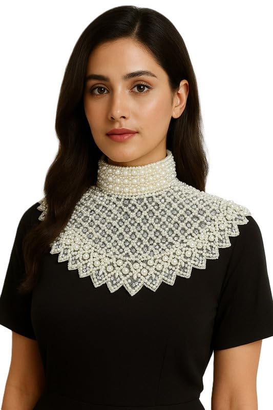 Women’s White Beaded Embroidered Poncho | Pearl Beaded Capelet for Sarees & Western Style-image-45