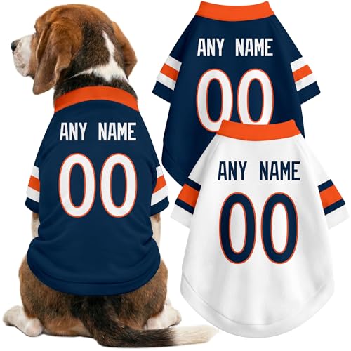 Image of Denver Dog Clothes Jersey Style Personalized Pet T Shirt with Custom Name Number for Small Medium Large Dogs