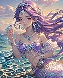 Xpdnmilq 5D-Diamant Kunst Malset DIY Diamantgemälde für Kinder und Erwachsene geeignet für die Dekoration zu Hause und im Büro – Meerjungfrau – 40x50cm