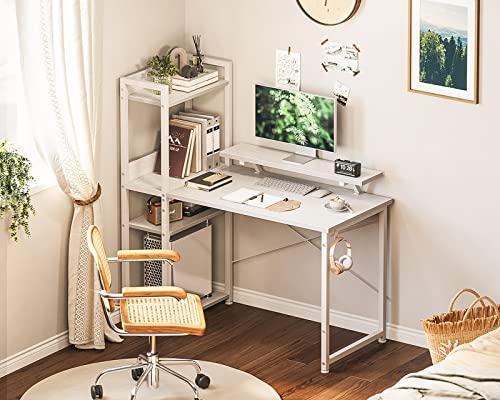 Odk Computer Desk With Storage Shelves And Monitor Stand, 40 Inch Writing Desk With Bookshelf, Reversible Study Table For Home Office, Small Space Bedroom, White #TOP5