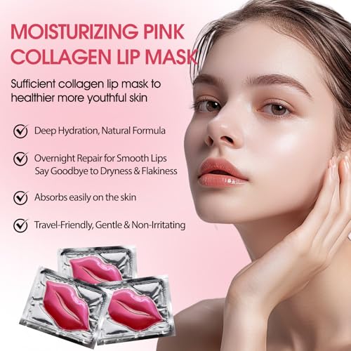 NIYET 30 pieces of Moisturizing Collagen Crystal Lip Mask - Anti-Ageing & Anti Chapped, Reduce lip Wrinkles, Fade Lip Color, Make Skin Smooth (Pink)