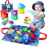 URMYWO Toys for 1 Year Old Boys Girls, Fabric Fishing Game Toys with Stacking Cups, Early Years Learning Colour Sorting, Number Counting, Shape Learning Gifts for Toddler
