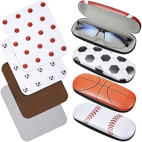 Image of 4 Pcs Hard Shell Eyeglass Case with Microfiber Cloth Ball Themed Kids Glasses Case Durable Small Sunglasses Holder Sports Eyewear Storage Box Protective Cover for Boys Girls Men Women