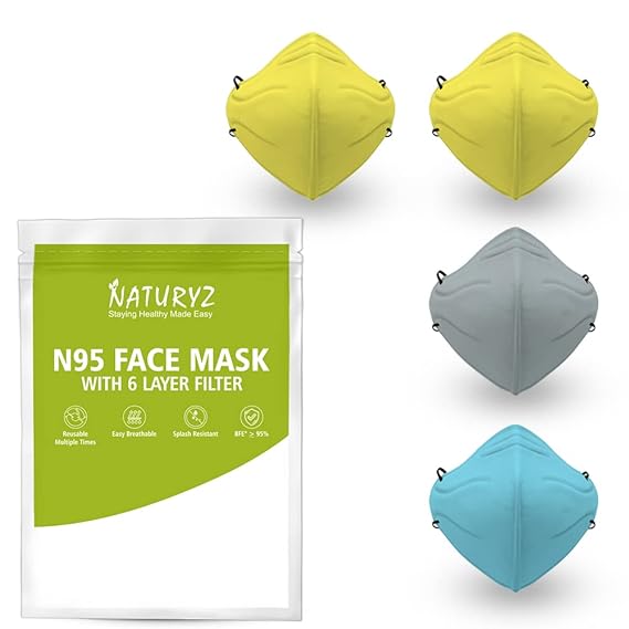 Naturyz N95 NIOSH & ISO Certified Kids Face Mask with 6 Layer Protection | Adjustable Ear Loops & Nose Clip for Boys & Girls | Multicolour