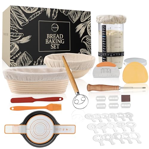 Banneton Bread Proofing Basket Set Sourdough Starter Kit 9
