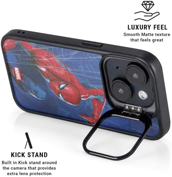 Skinit Kickstand Phone Case Compatible with iPhone 13 - Officially Licensed Marvel Spiderman World of Webs Design