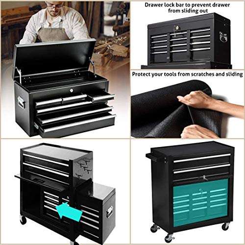 8-Drawer Large capacity Tool chest,Rolling Tool Chest and Tool box with 4 Wheels,Tool Storage Cabinet Removable Portable Box with Lock for Garage and Warehouse (Cool Black)
