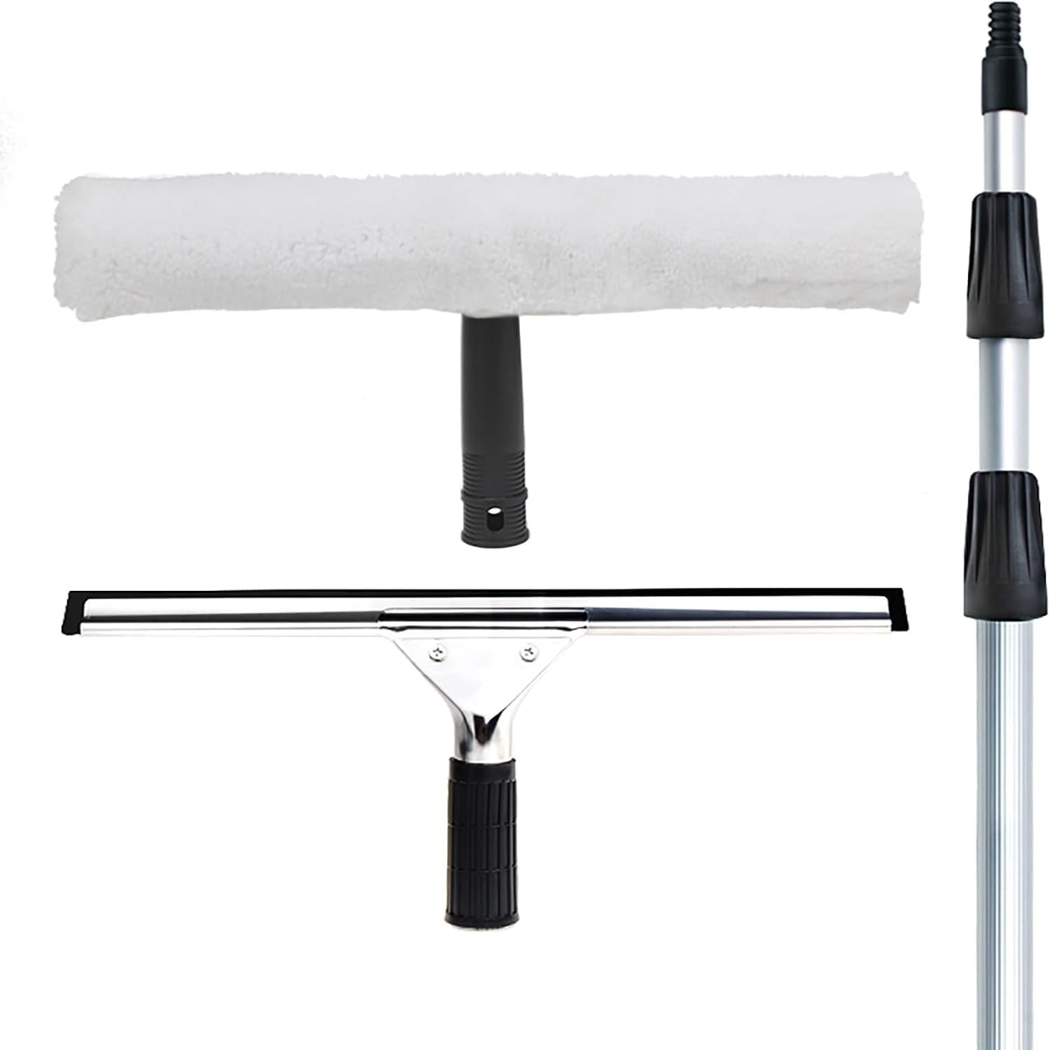 Katzowen Window Cleaning Tools for High Windows, 50 40 Feet 30 26 23 20 ' 16 13 Ft Exterior Glass Doors/Mirrors/Floors Washing Kit with Squeegee & Mop for Smooth Surfaces(12M/39.4ft)