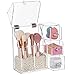 HBlife Makeup Brush Holder, Acrylic Makeup Organizer with 2 Brush Holders and 3 Drawers Dustproof Box, Free Beige Pearl Included