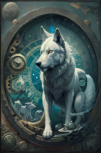 Broderie diamant loup Lionhai aux reflets cristal brillants et toile géante 70x90