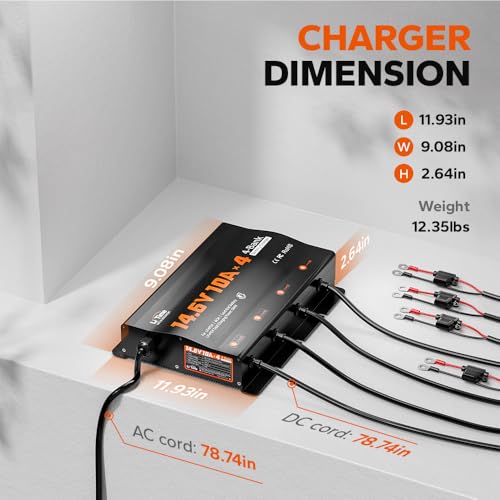 Image of LiTime 4 Bank 12V 10A LiFePO4 Battery Charger, Waterproof, 14.6V Output