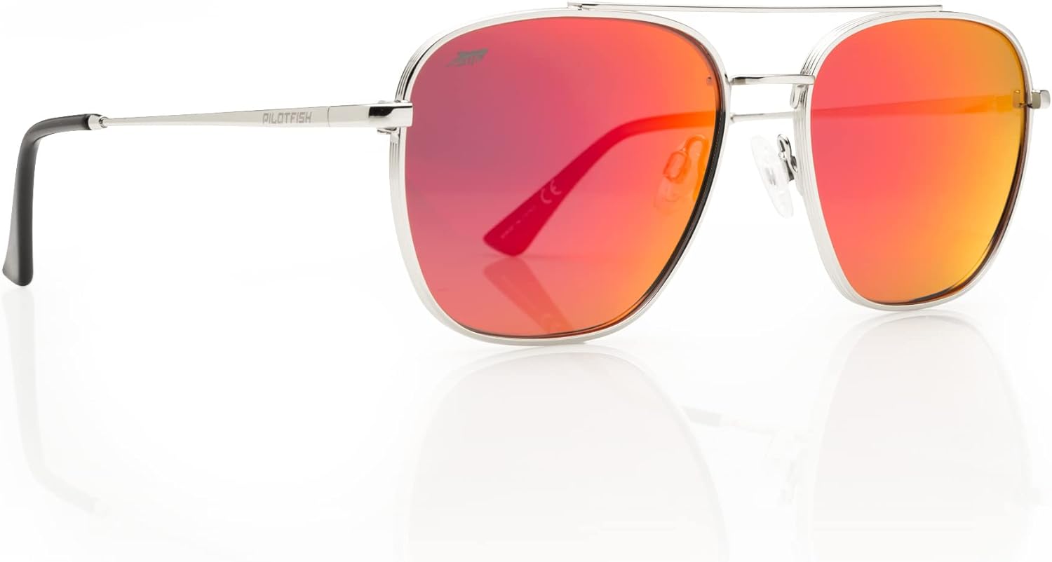 Pilotfish Patron Polarized Aviator Sunglasses Men Women, Stainless Steel Frame, CR-39 Anti-Reflective Hydrophobic UV400 Lens
