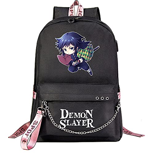 Yumenam Unisex Rucksack mit USB-Ladeanschluss Kimetsu no Yaiba Tomioka Giyuu 'Demon Slayer' Brief Druck Casual Daypack Laptop Rucksack Schoolbag Reiserucksack Cover
